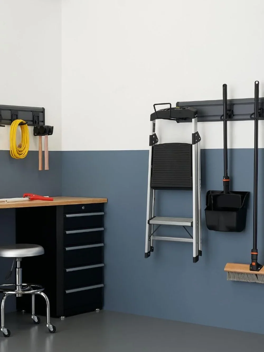 TRINITY 9-Piece Garage Storage Track Wall Organizer Rail w/ Hooks Gray